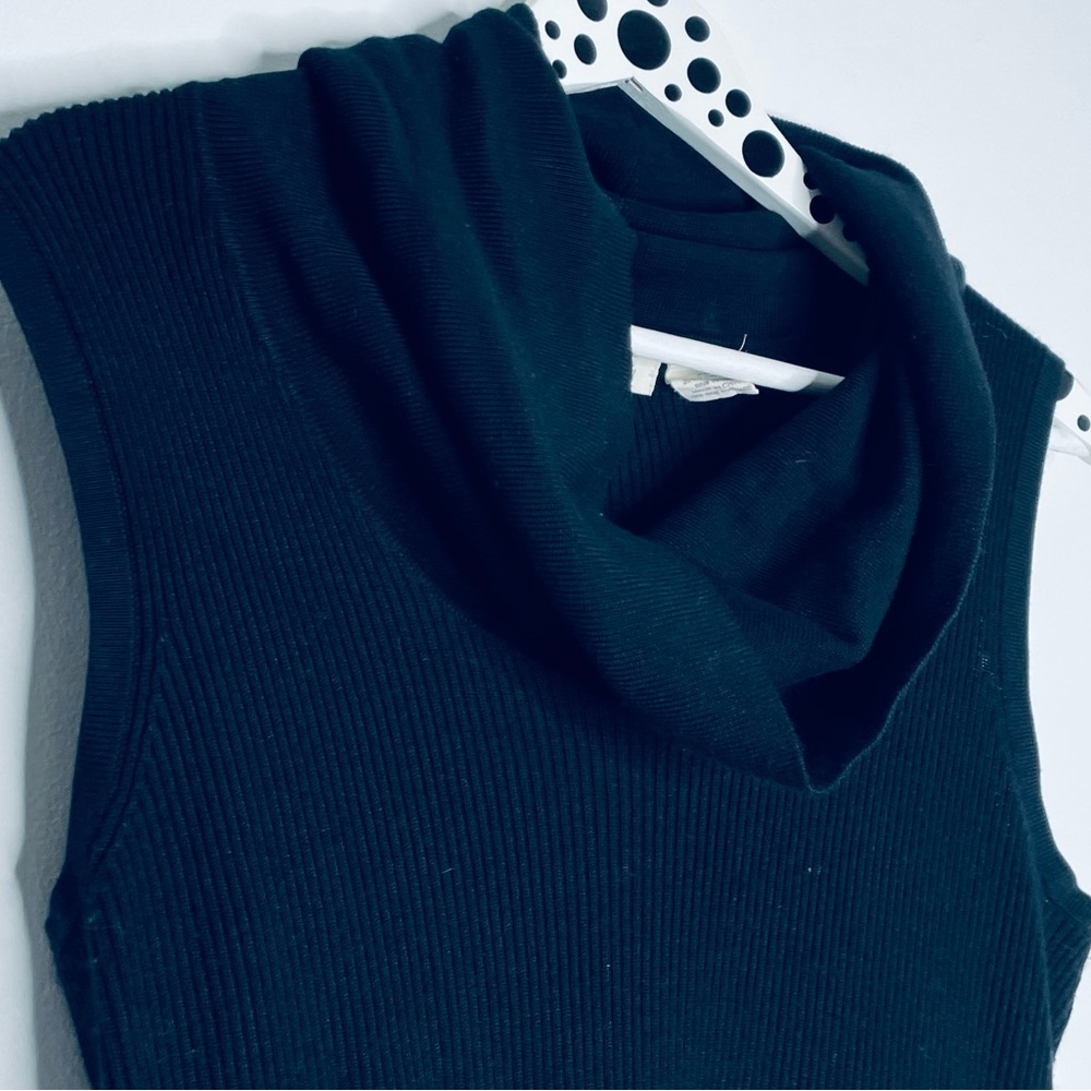 Allison Brittney Vintage Black Ribbed Cowl Neck Sweater sleeveless Top Size XL